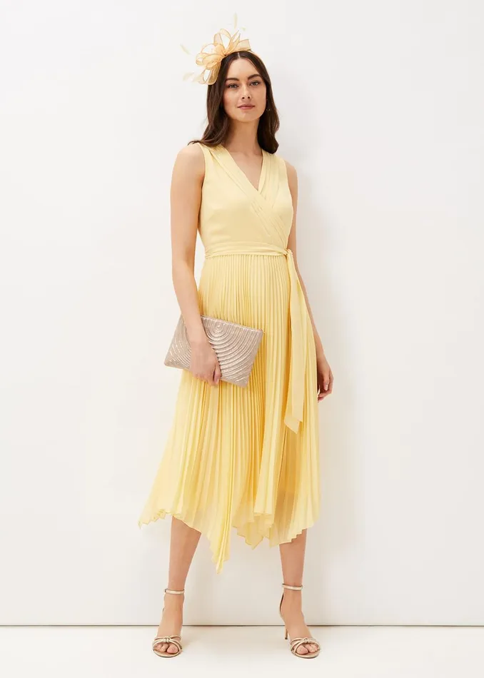 Women Phase Eight Occasion Dresses Petra Pleated Wrap Dress Pale Yellow