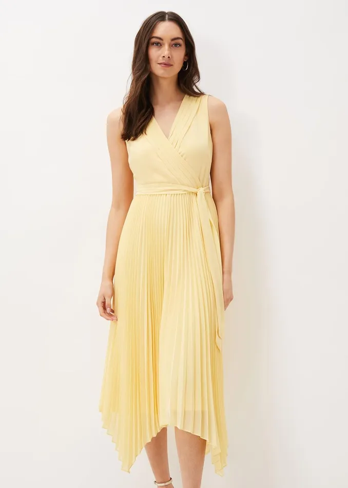 Women Phase Eight Occasion Dresses Petra Pleated Wrap Dress Pale Yellow