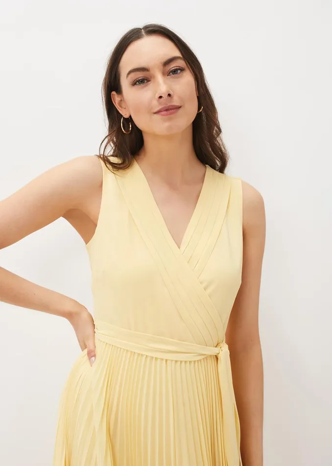 Women Phase Eight Occasion Dresses Petra Pleated Wrap Dress Pale Yellow