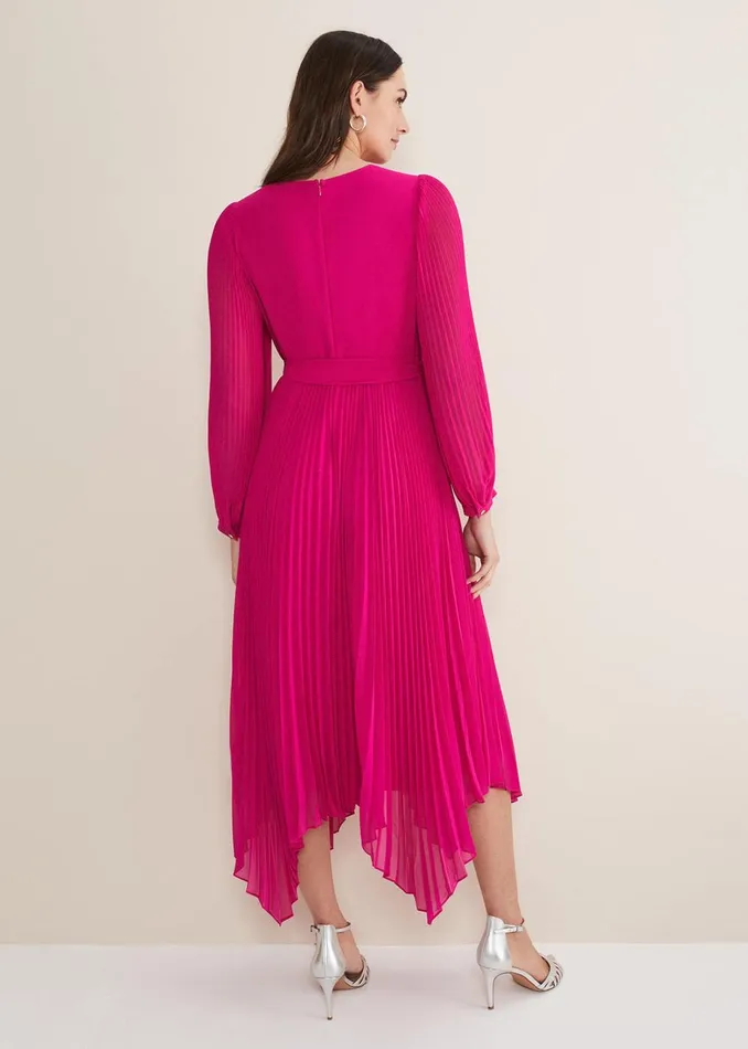Women Phase Eight Occasion Dresses Petra Wrap Pleated Midi Dress Magenta Pink