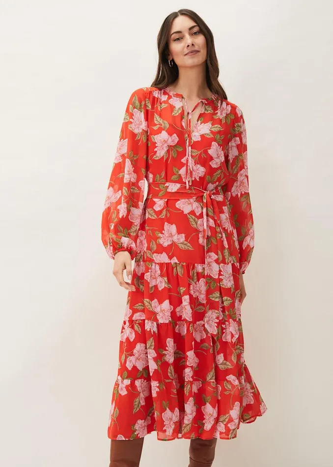 Women Phase Eight Occasion Dresses Philippa Floral Chiffon Maxi Dress Saffron