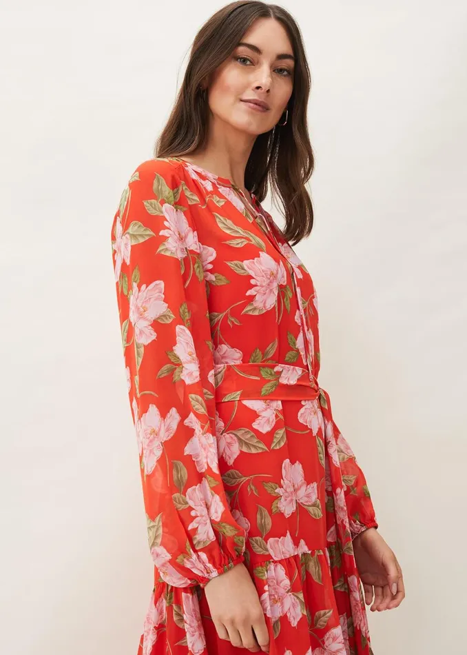 Women Phase Eight Occasion Dresses Philippa Floral Chiffon Maxi Dress Saffron