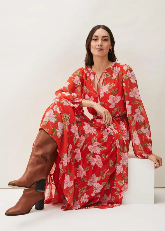 Women Phase Eight Occasion Dresses Philippa Floral Chiffon Maxi Dress Saffron
