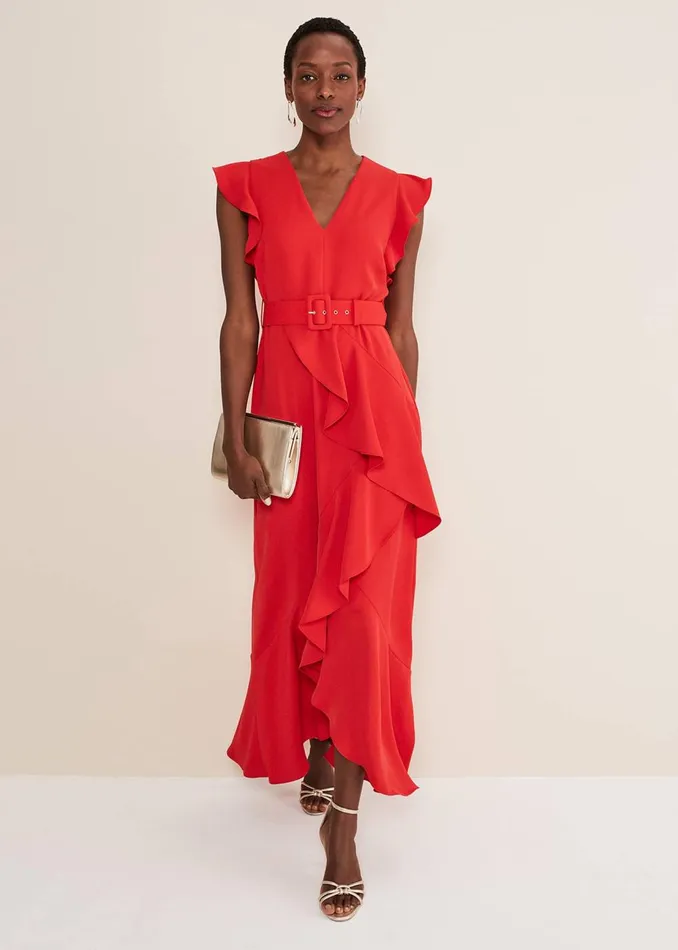 Women Phase Eight Occasion Dresses Phoebe Frill Maxi Dress Fire