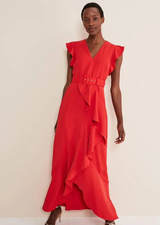 Women Phase Eight Occasion Dresses Phoebe Frill Maxi Dress Fire