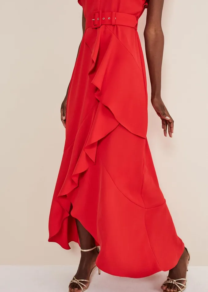 Women Phase Eight Occasion Dresses Phoebe Frill Maxi Dress Fire
