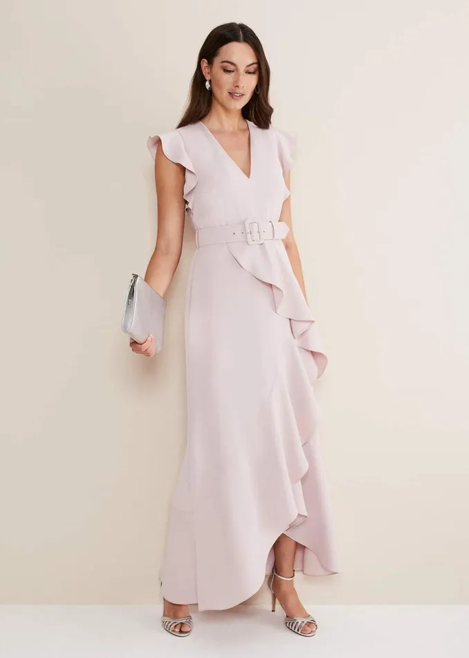 Women Phase Eight Occasion Dresses Phoebe Frill Maxi Dress Powder Pink