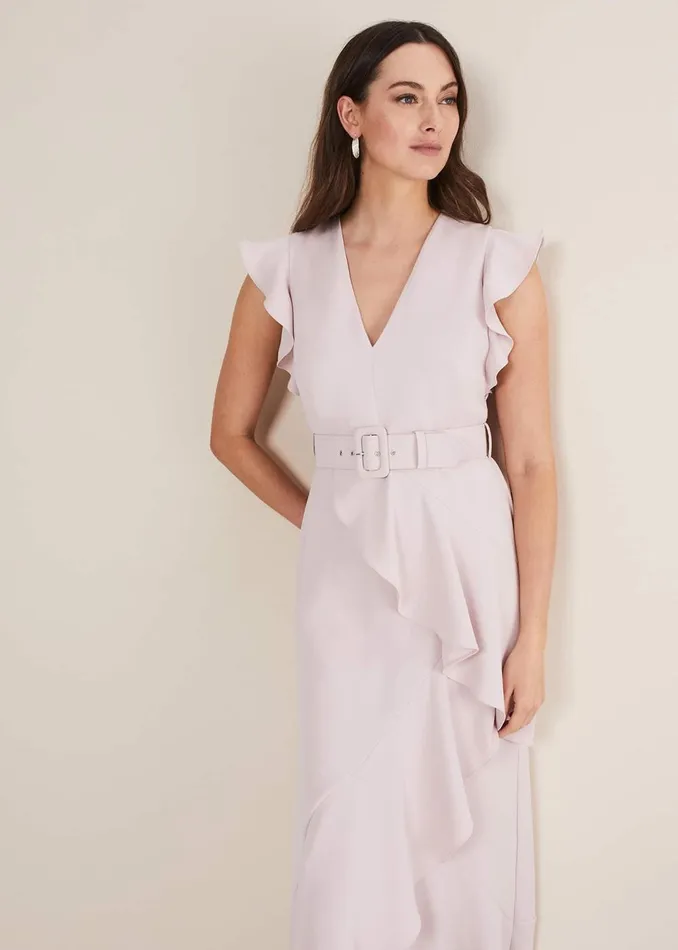 Women Phase Eight Occasion Dresses Phoebe Frill Maxi Dress Powder Pink