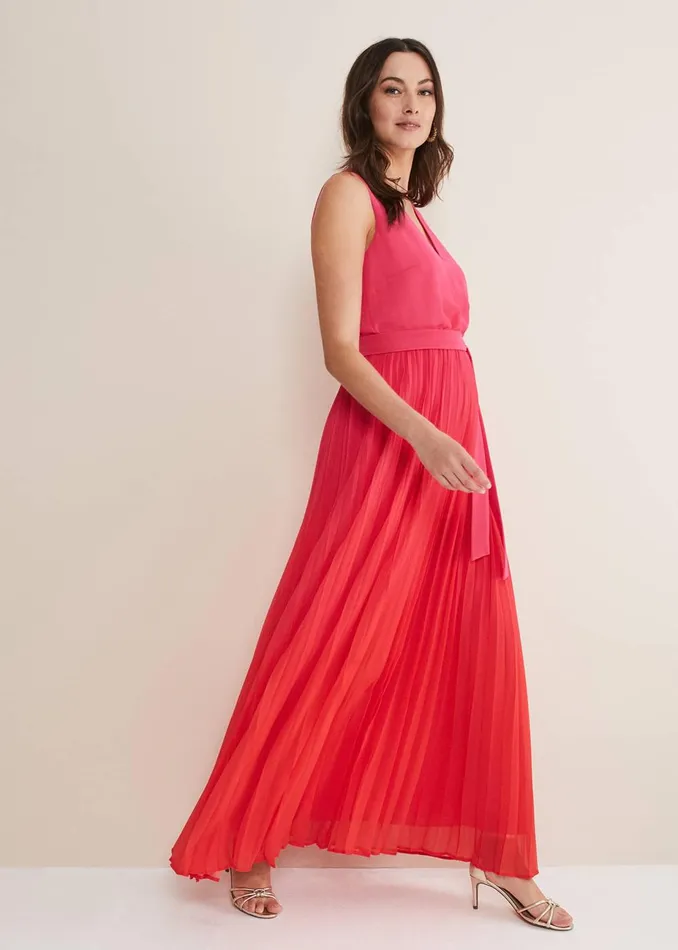 Women Phase Eight Occasion Dresses Piper Ombre Pleated Dress Redpink