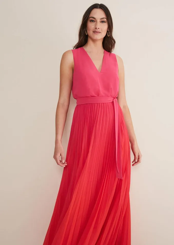 Women Phase Eight Occasion Dresses Piper Ombre Pleated Dress Redpink