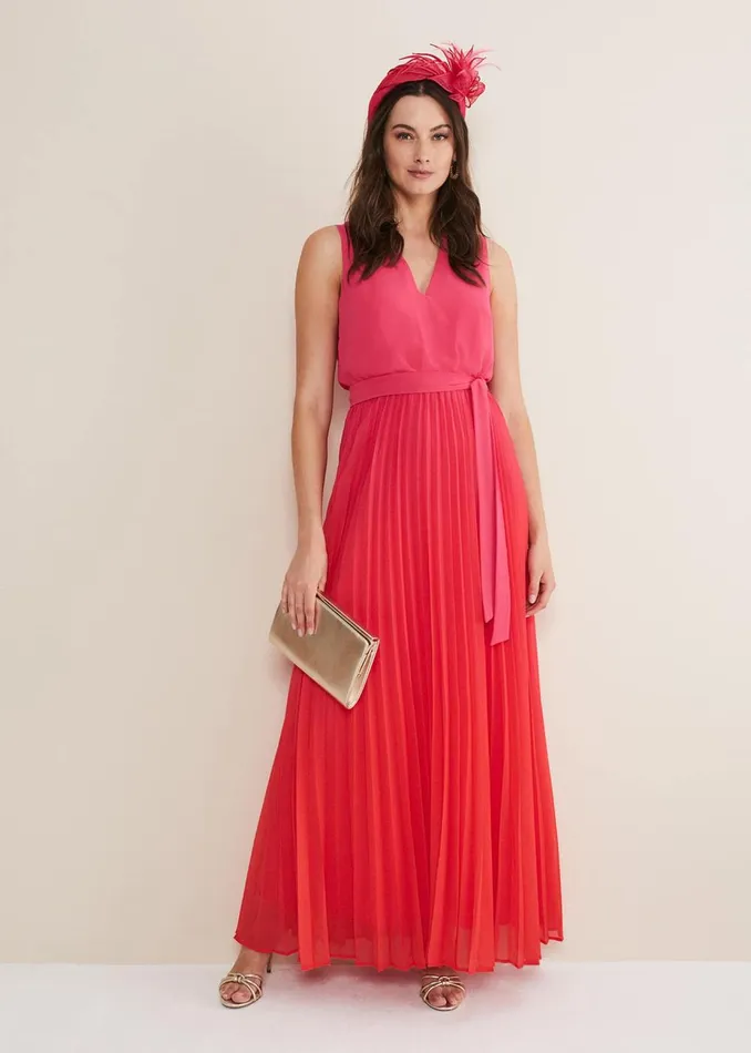 Women Phase Eight Occasion Dresses Piper Ombre Pleated Dress Redpink