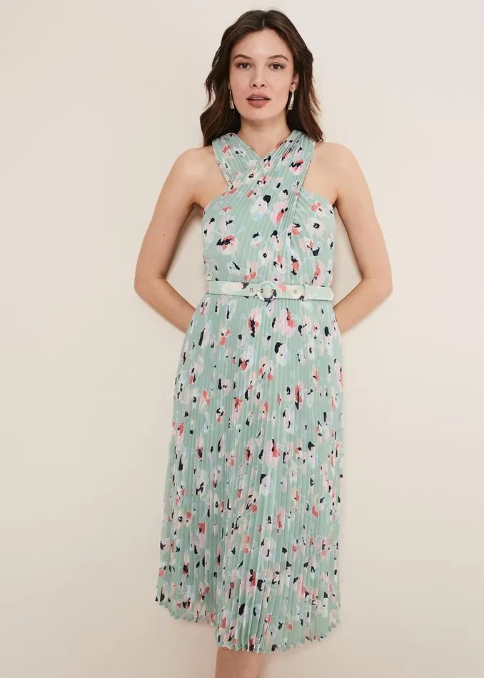 Women Phase Eight Occasion Dresses Portia Print Pleated Dress Peppermintmulti