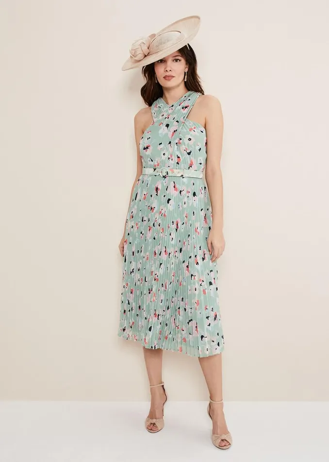 Women Phase Eight Occasion Dresses Portia Print Pleated Dress Peppermintmulti