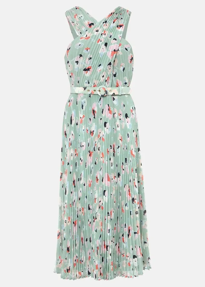 Women Phase Eight Occasion Dresses Portia Print Pleated Dress Peppermintmulti