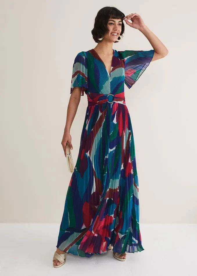 Women Phase Eight Occasion Dresses Priscilla Abstract Floral Pleated Maxi Dress Multicoloured