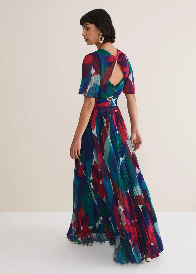 Women Phase Eight Occasion Dresses Priscilla Abstract Floral Pleated Maxi Dress Multicoloured