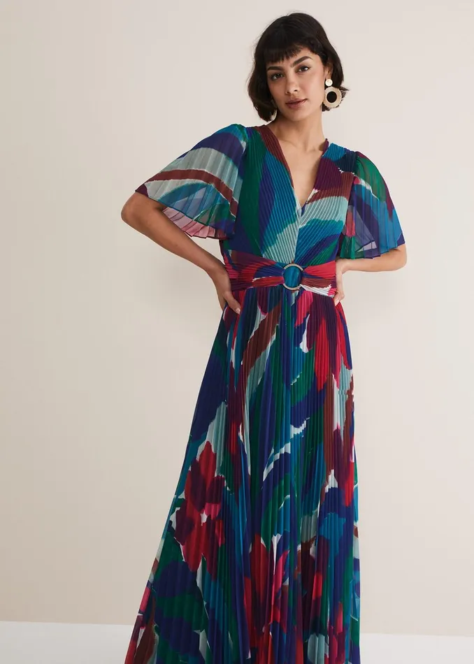 Women Phase Eight Occasion Dresses Priscilla Abstract Floral Pleated Maxi Dress Multicoloured
