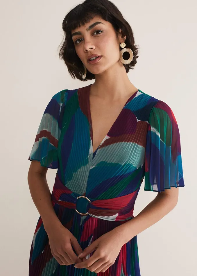 Women Phase Eight Occasion Dresses Priscilla Abstract Floral Pleated Maxi Dress Multicoloured