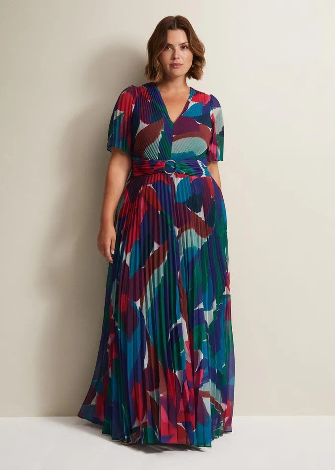 Women Phase Eight Occasion Dresses Priscilla Abstract Floral Pleated Maxi Dress Multicoloured