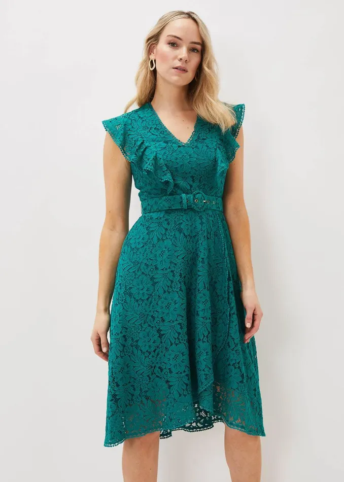 Women Phase Eight Occasion Dresses Priya Lace Frill Dress Jade