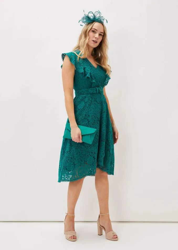 Women Phase Eight Occasion Dresses Priya Lace Frill Dress Jade