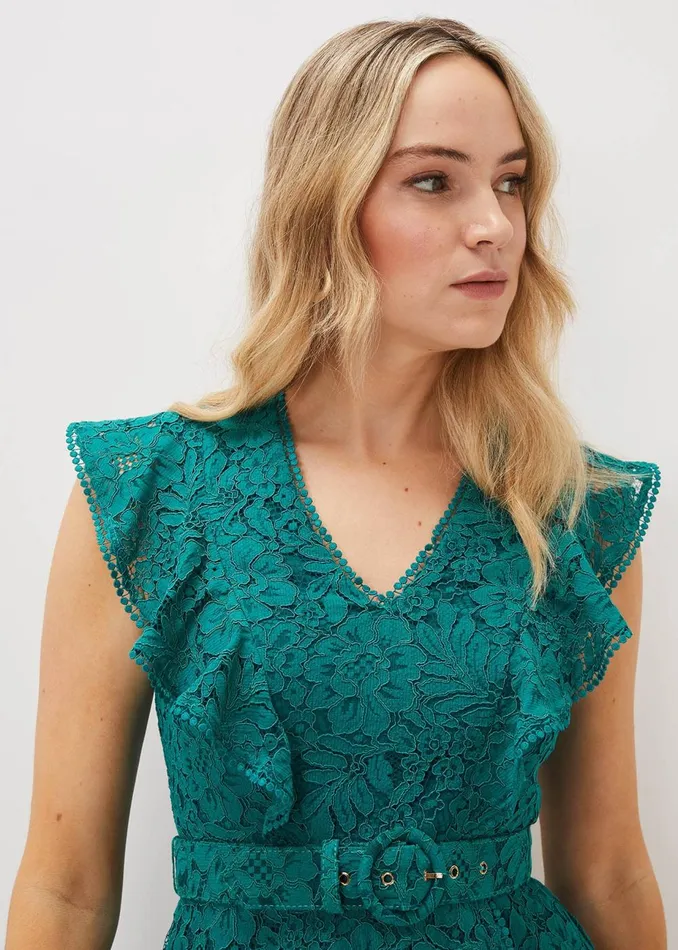 Women Phase Eight Occasion Dresses Priya Lace Frill Dress Jade