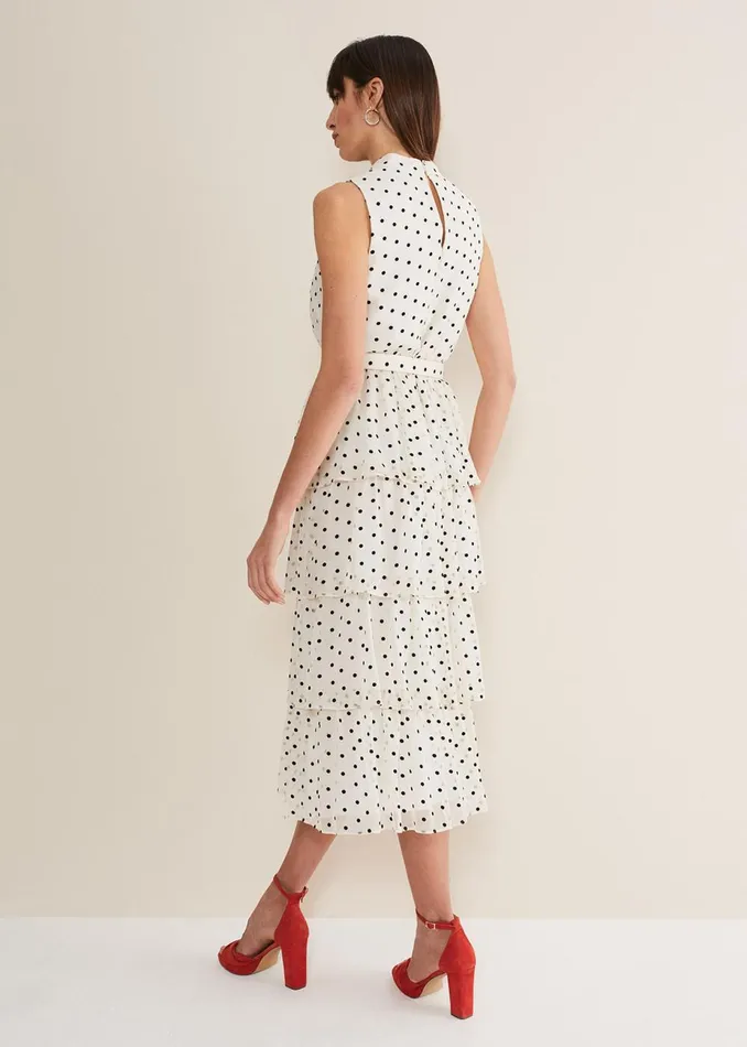 Women Phase Eight Occasion Dresses Rita Polka Dot Ruffle Midi Dress Blackwhite