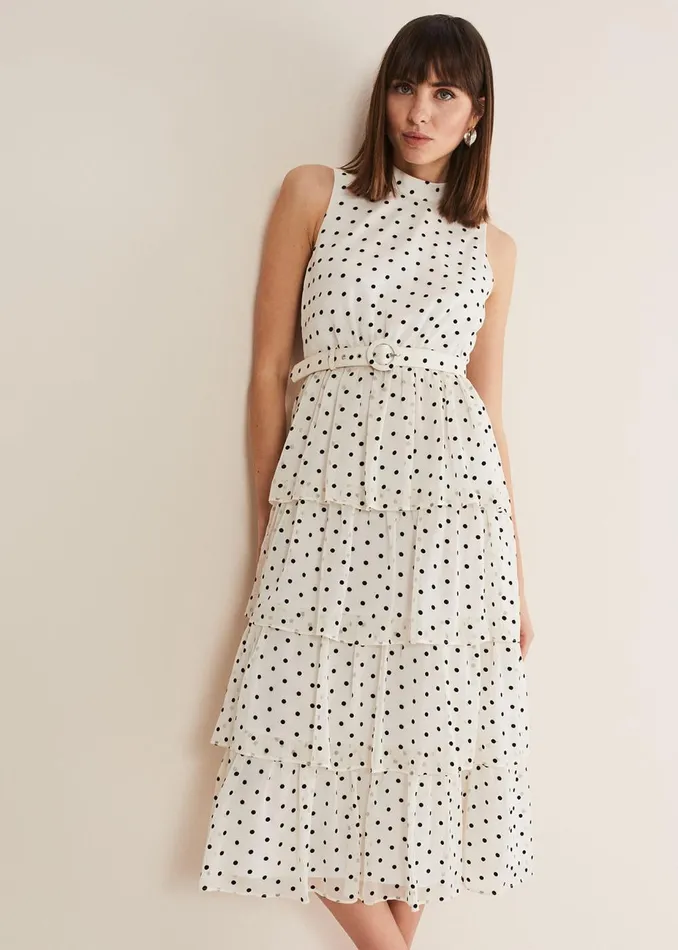 Women Phase Eight Occasion Dresses Rita Polka Dot Ruffle Midi Dress Blackwhite