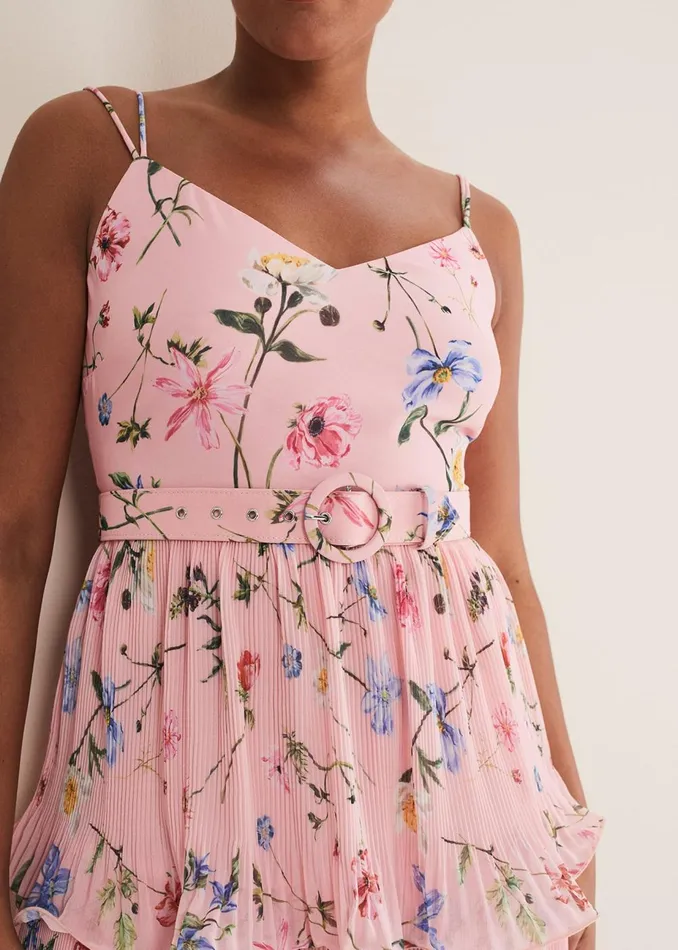 Women Phase Eight Occasion Dresses River Floral Tiered Midi Dress Pinkmulti