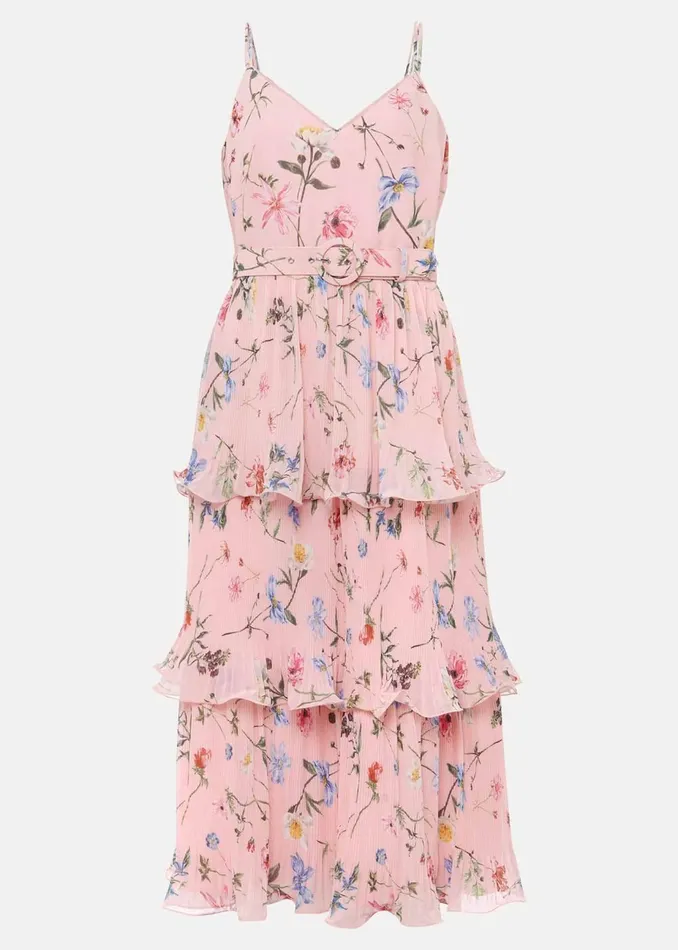 Women Phase Eight Occasion Dresses River Floral Tiered Midi Dress Pinkmulti