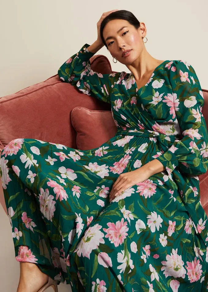 Women Phase Eight Occasion Dresses Rosa Floral Pleat Maxi Dress Multicoloured