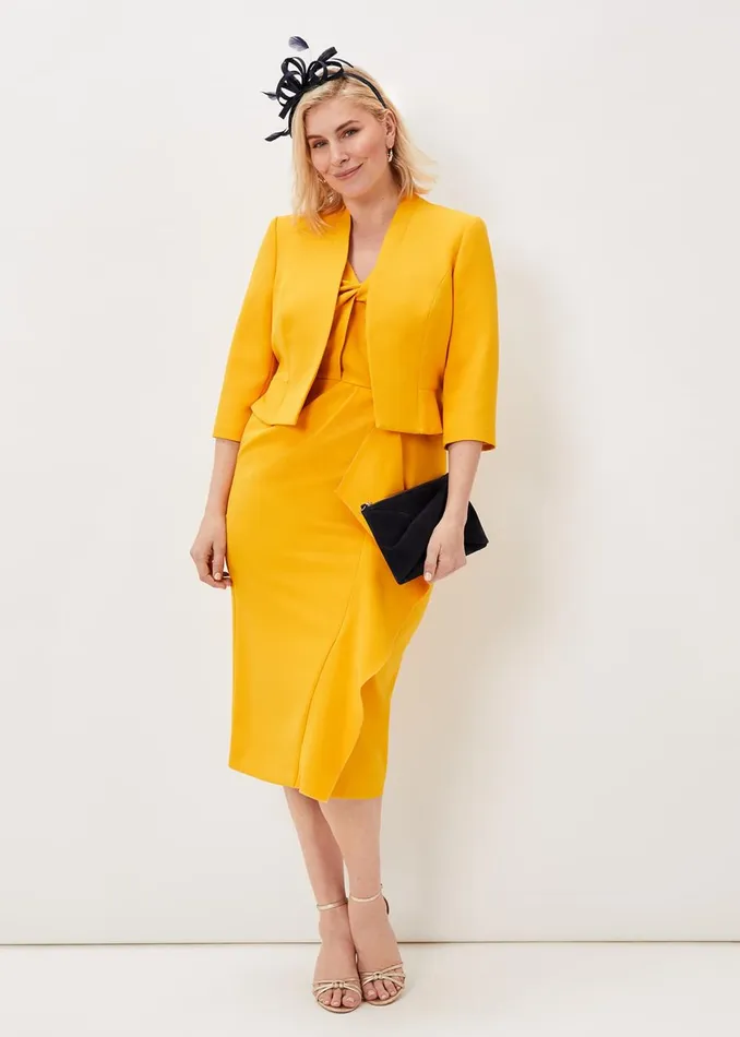 Women Phase Eight Occasion Dresses Rosalyn Twist Frill Dress Canary