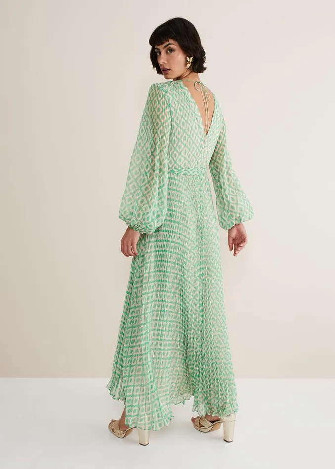 Women Phase Eight Occasion Dresses Roxanna Pleated Diamond Maxi Dress Powder Pinkgreen