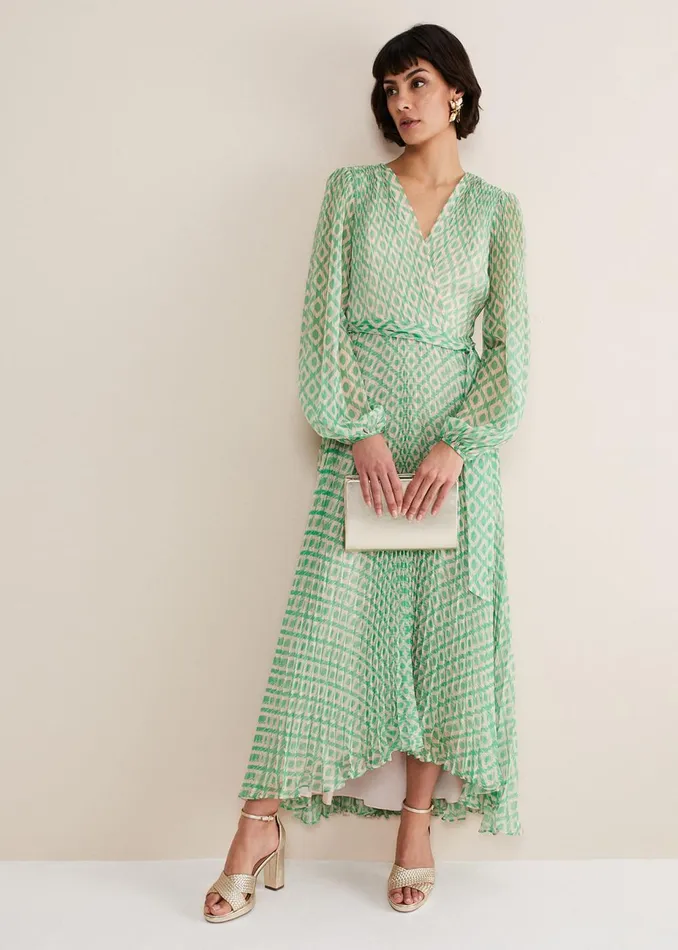 Women Phase Eight Occasion Dresses Roxanna Pleated Diamond Maxi Dress Powder Pinkgreen