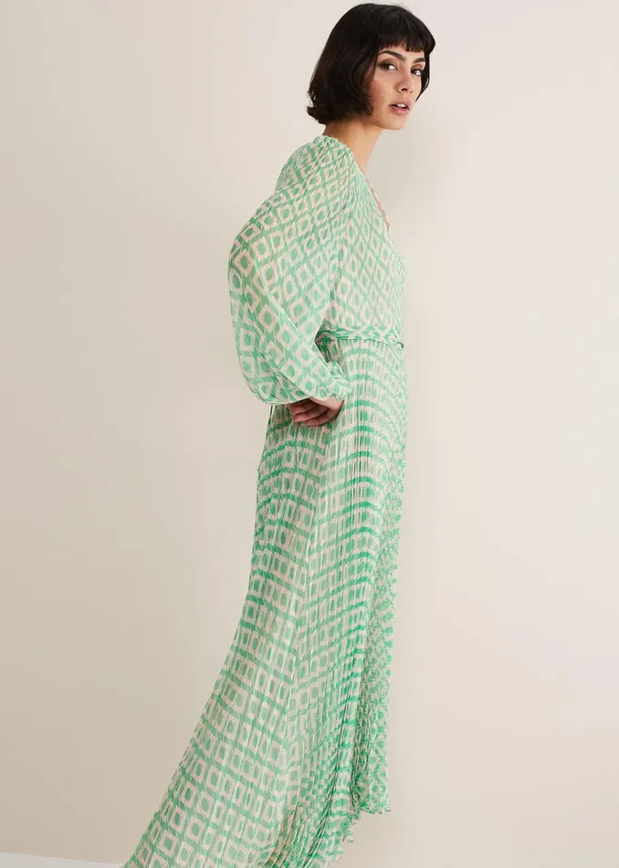 Women Phase Eight Occasion Dresses Roxanna Pleated Diamond Maxi Dress Powder Pinkgreen