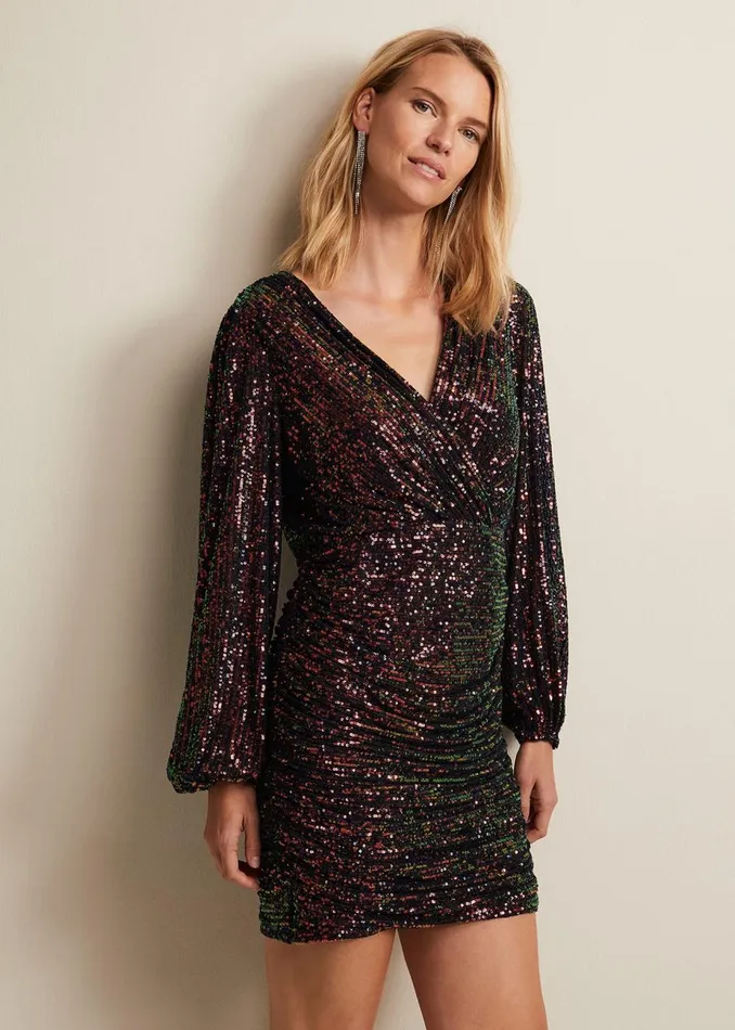 Women Phase Eight Occasion Dresses Ruby Sequin Ruched Mini Dress Purple
