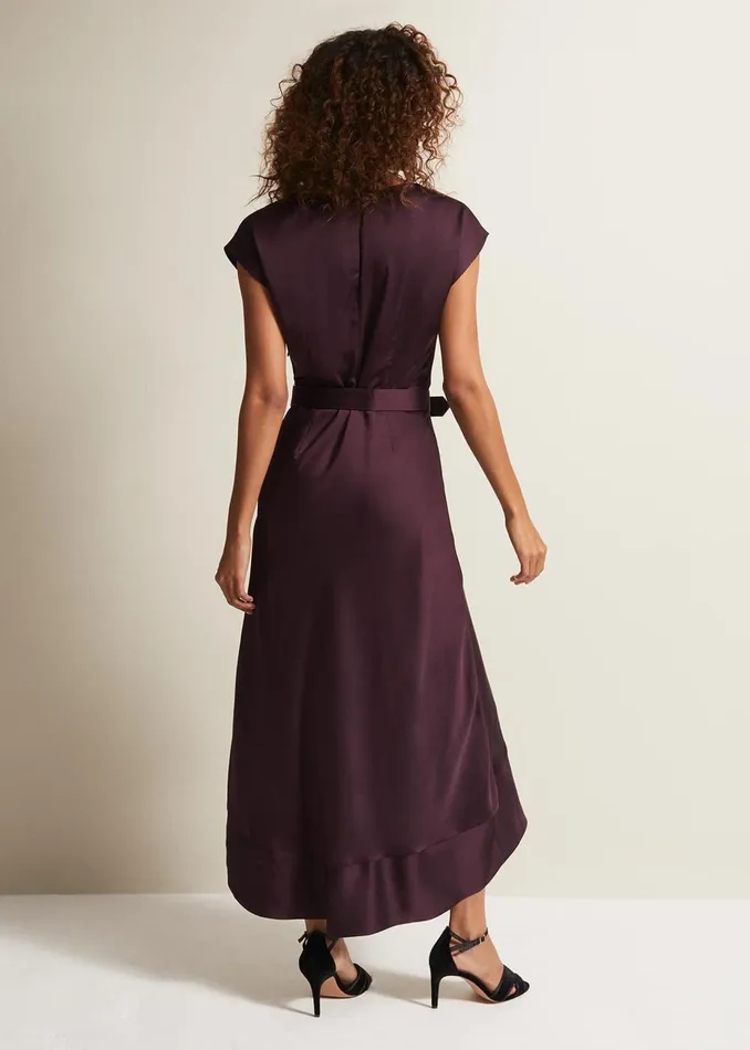 Women Phase Eight Occasion Dresses Sabrianna Burgundy Satin Midi Dress Burgundy