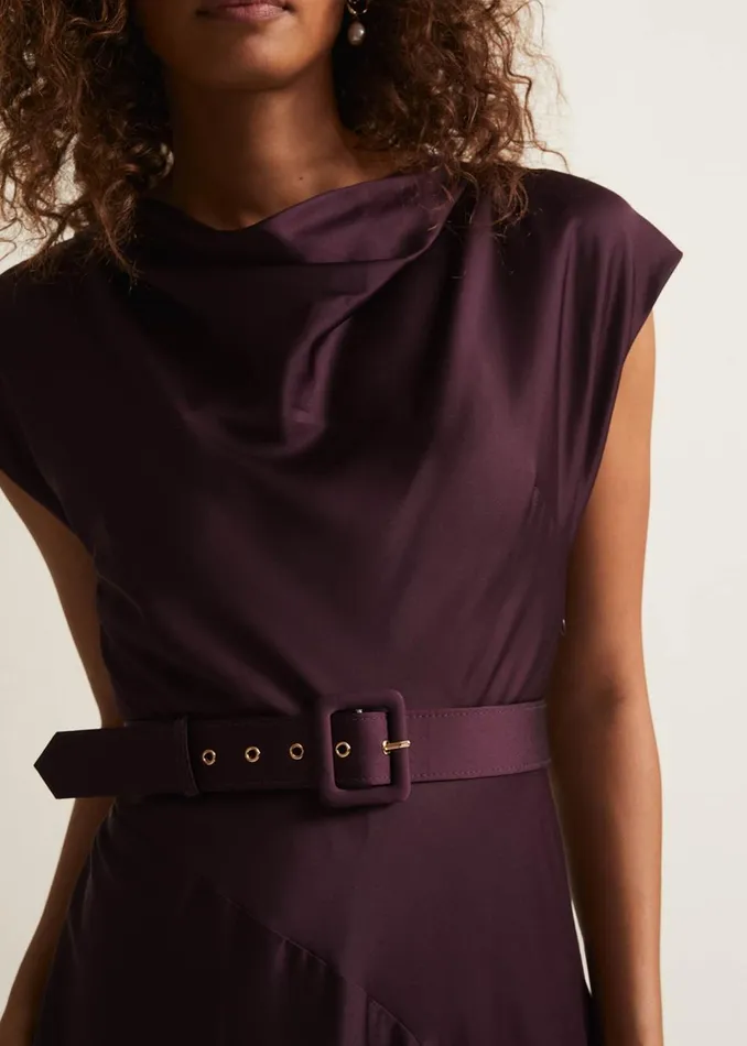 Women Phase Eight Occasion Dresses Sabrianna Burgundy Satin Midi Dress Burgundy