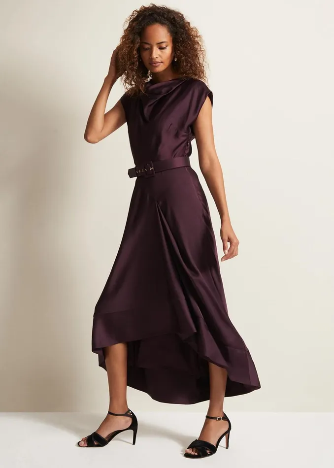 Women Phase Eight Occasion Dresses Sabrianna Burgundy Satin Midi Dress Burgundy