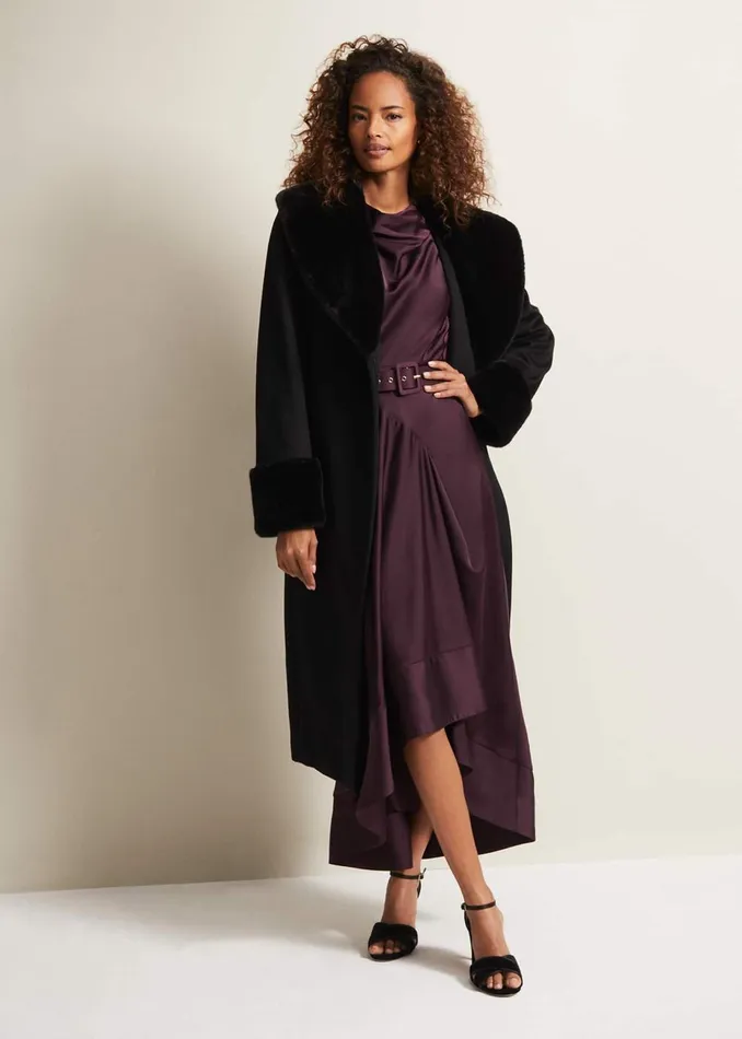 Women Phase Eight Occasion Dresses Sabrianna Burgundy Satin Midi Dress Burgundy