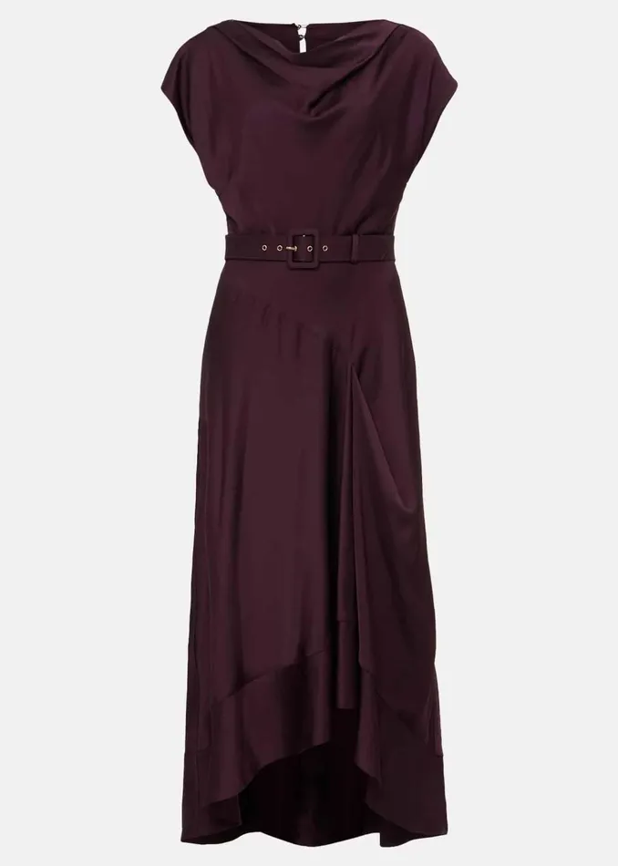 Women Phase Eight Occasion Dresses Sabrianna Burgundy Satin Midi Dress Burgundy