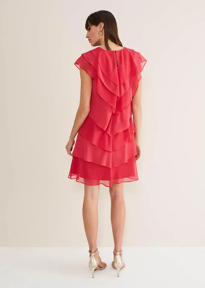 Women Phase Eight Occasion Dresses Sage Pleated Ruffle Mini Dress Raspberry
