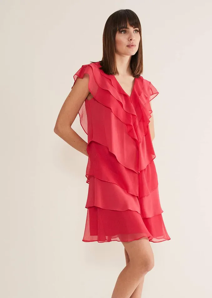 Women Phase Eight Occasion Dresses Sage Pleated Ruffle Mini Dress Raspberry