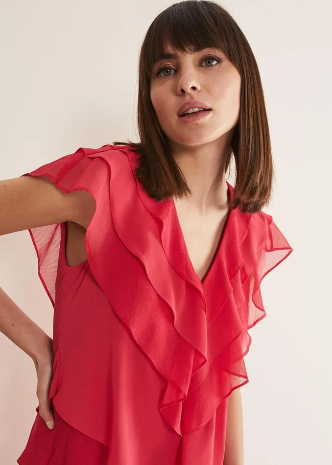 Women Phase Eight Occasion Dresses Sage Pleated Ruffle Mini Dress Raspberry