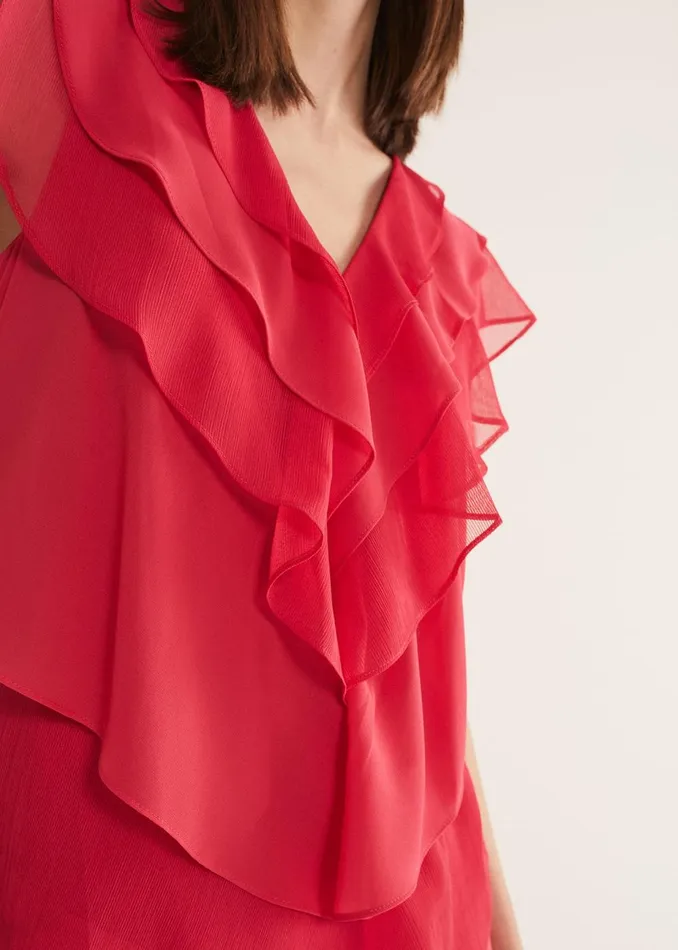 Women Phase Eight Occasion Dresses Sage Pleated Ruffle Mini Dress Raspberry