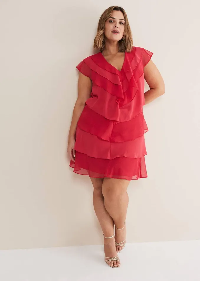 Women Phase Eight Occasion Dresses Sage Pleated Ruffle Mini Dress Raspberry