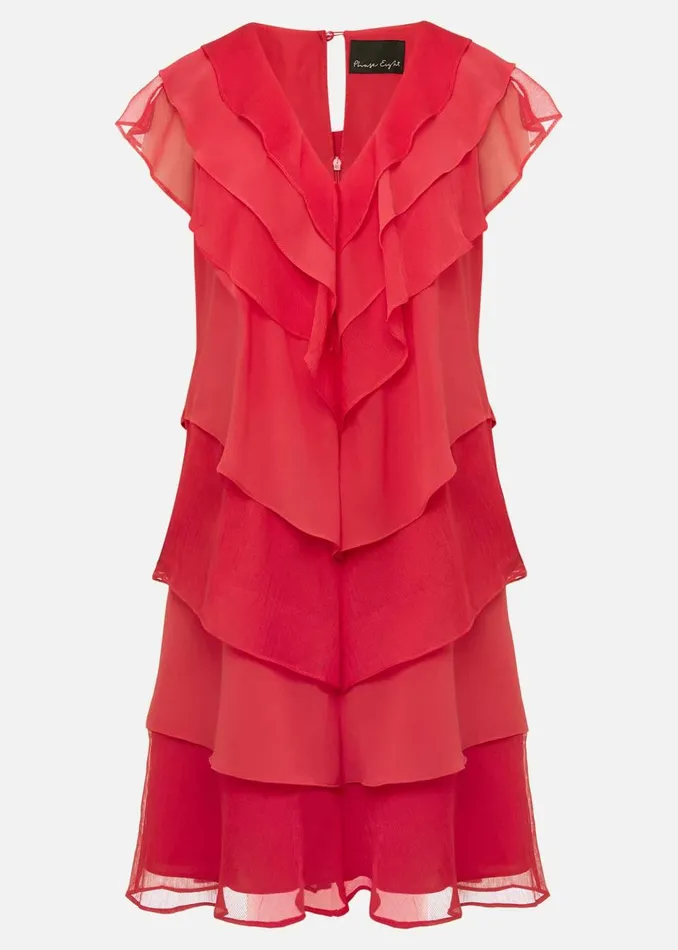 Women Phase Eight Occasion Dresses Sage Pleated Ruffle Mini Dress Raspberry