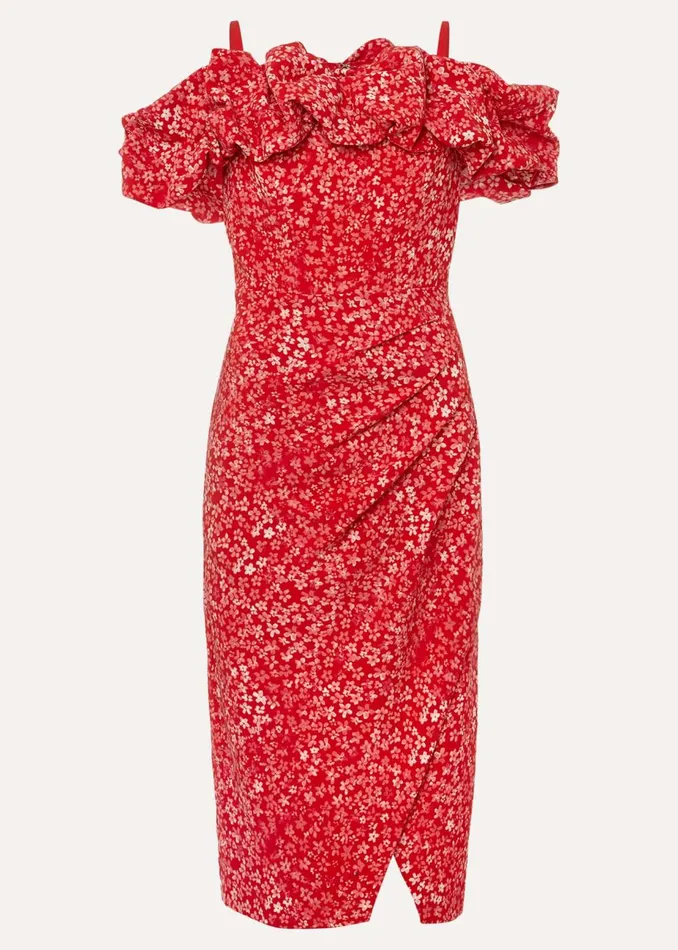 Women Phase Eight Occasion Dresses Senita Off Shoulder Ditsy Dress Redmulti