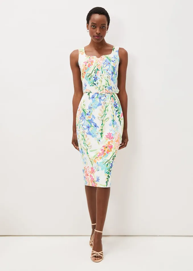 Women Phase Eight Occasion Dresses Serina Floral Midi Dress Ivory Multi