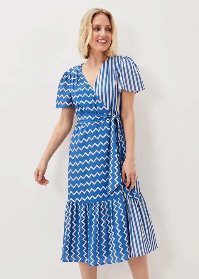 Women Phase Eight Occasion Dresses Shelby Zig Zag Midi Dress Bluecream